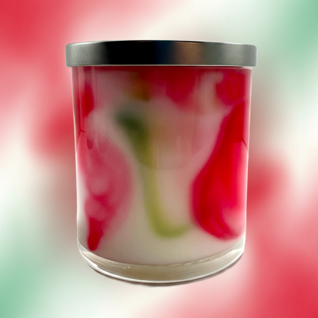 Ruby Red Mint Candle with Complementary Background
